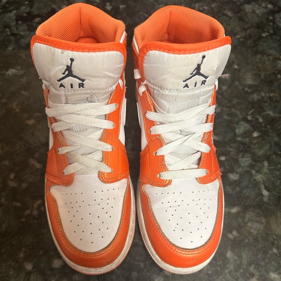 Youth Jordan 1 Mid Orange Metallic Sneakers